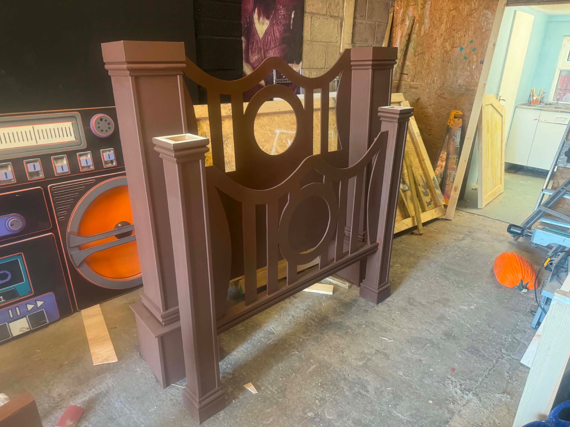 Painted decorative balustrade section built for the Grinch's bedroom